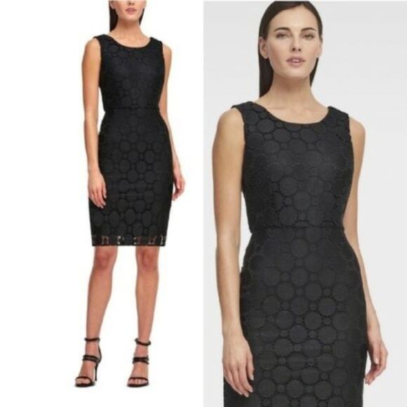 DKNY Black Circle Lace Sheath Sleeveless Career Dr - Picture 2 of 6